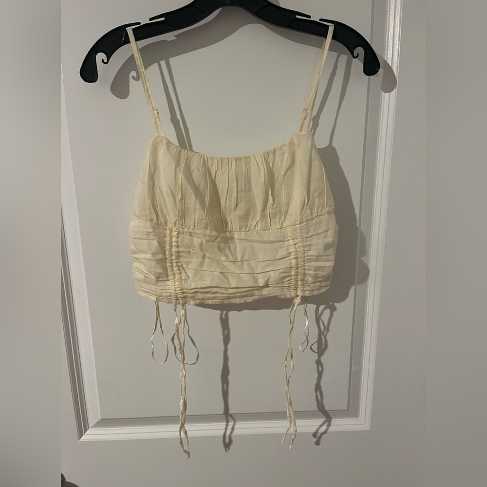 Urban Outfitters UO Crop Ruched Cinched Bow Linen Corset Cotton Coquette Cami M